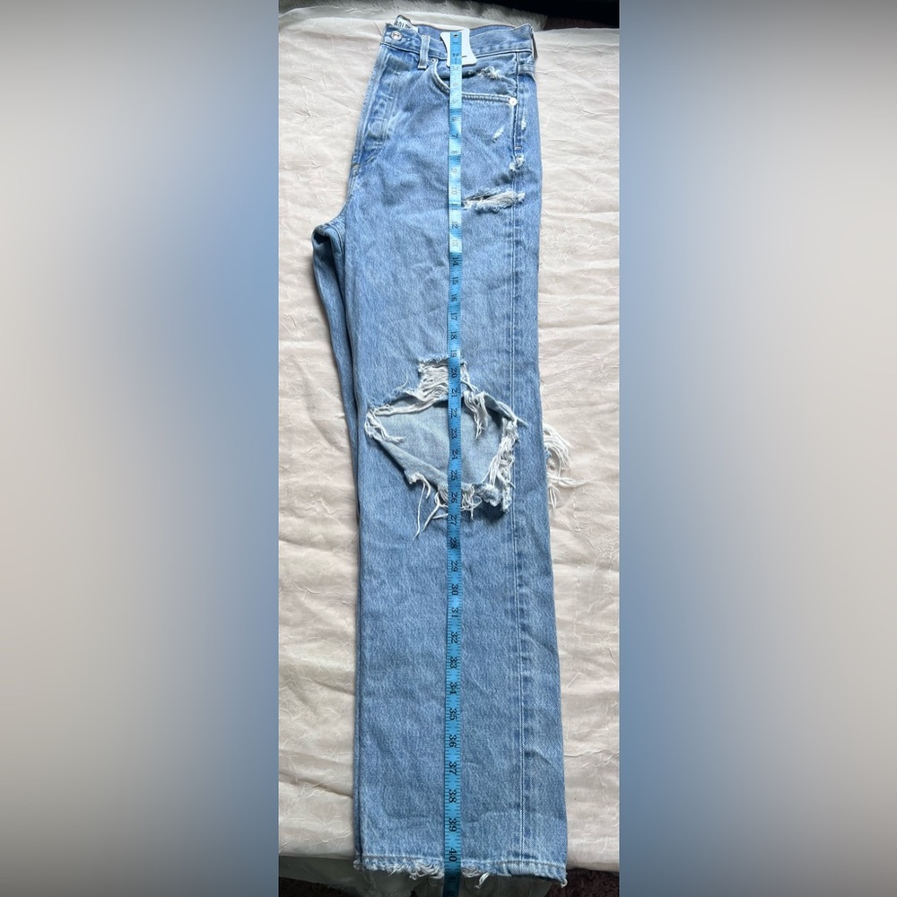 Agolde Blue Flare Wide Leg Jeans with Distressed Detailing - Picture 5 of 9